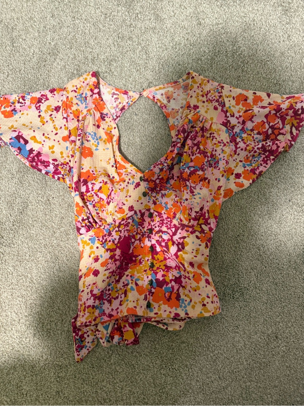 Anthropologie Splash-Print Flutter Top in Pink, Orange & Blue